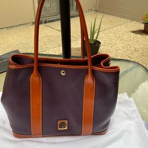 Dooney & Bourke Dark Purple and Tan Leather Tote